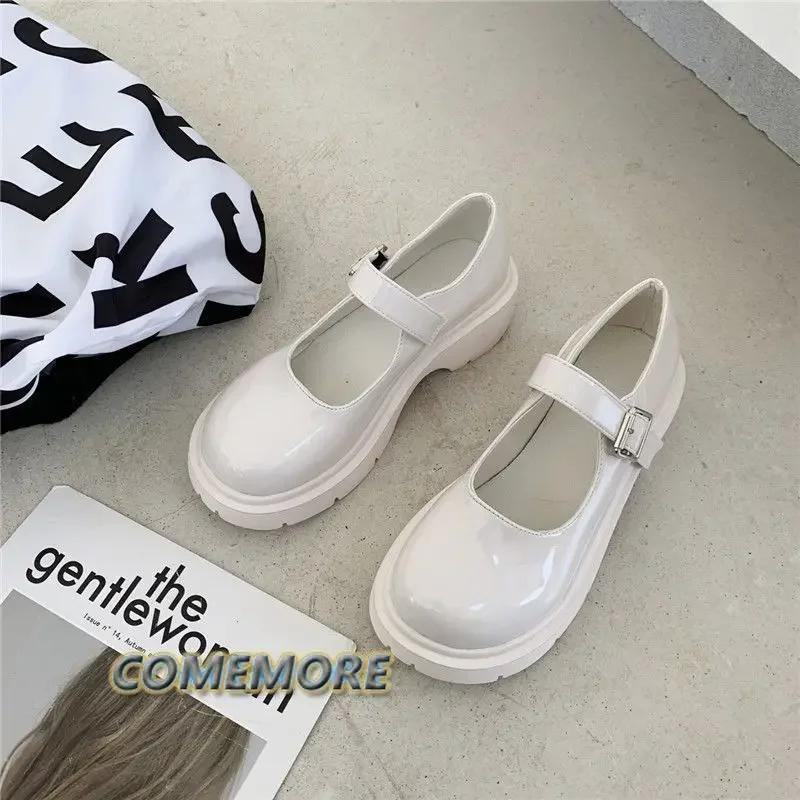 Модные лакированные туфли Мэри Джейн для женщин в стиле преппи с пряжкой на щиколотке, туфли-лодочки на платформе, женские японские туфли на толстом каблуке, школьные туфли Mujer