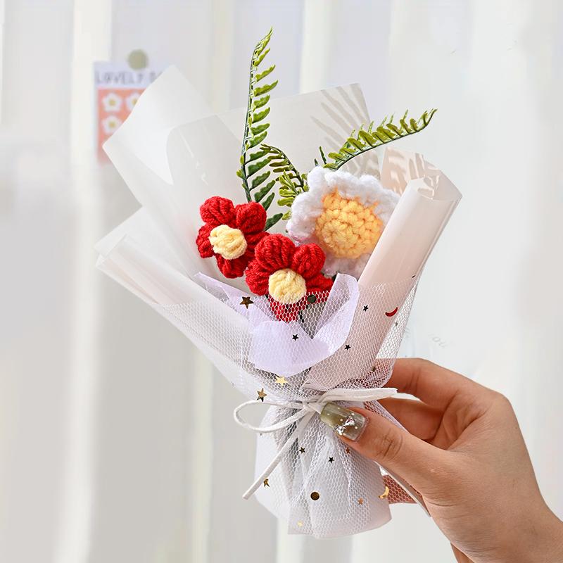 Вязаный букет Мини-пуховые цветы Реквизит для фотосъемки Несколько цветов Домашняя вечеринка Имитация Цветочное украшение Подарочные аксессуары