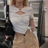 High Street Short Sleeve T-shirt Women Harajuku Summer Hollow Out Slim Design Ins Korean Style Above Navel Cropped Top All-match