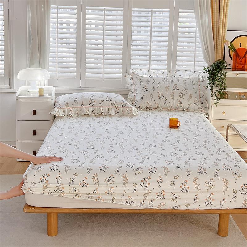 Floral Style Fitted Sheet Pure Cotton Bed Cover Skin-friendly Bed Sheets Couvre Lit Adults Kids Bed Linen (No Pillowcase)