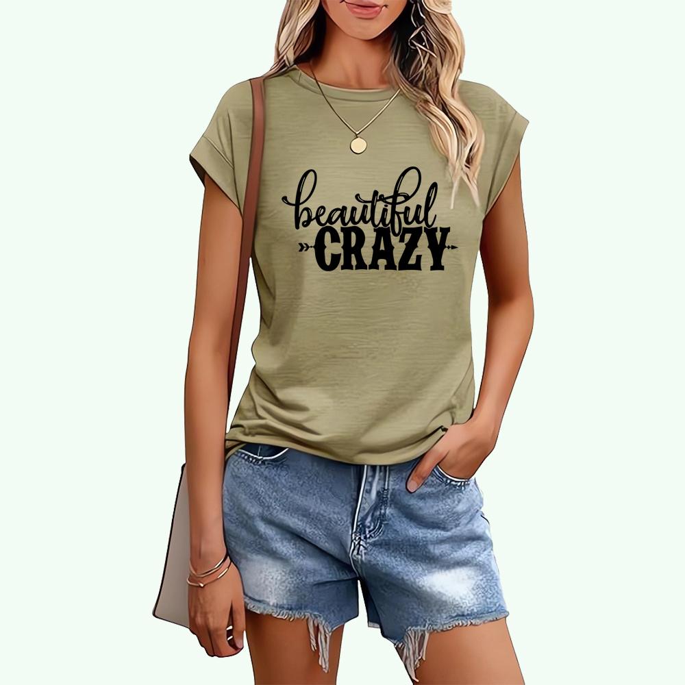 Women Fashion Letter Print T-shirt Sring&summer Casual Short Sleeve Top Ladies Round Neck Tee Shirt
