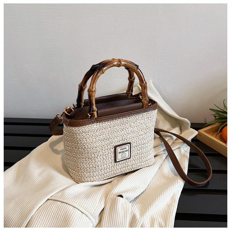 Текстурированная тканая сумка с бамбуковой ручкой для туризма и отдыха в Таиланде, модная соломенная тканая сумка через плечо