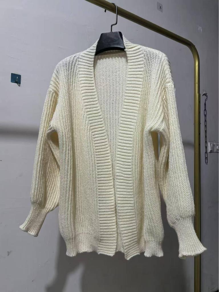 Женский кардиган средней длины, повседневный, вязаный - Осень и Зима, однотонный, свободного кроя, универсальный свитер чулочной вязкой