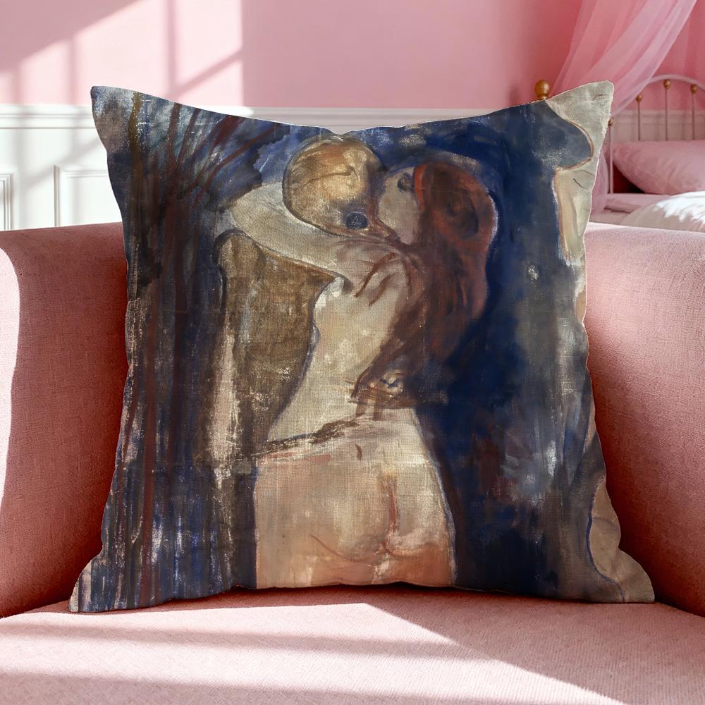 Art EEdvard Munch Anxiety Art Cushion Cover Breathable Linen Pillowcase Summer Odorless EcoFriendly Invisible Zipper Washable
