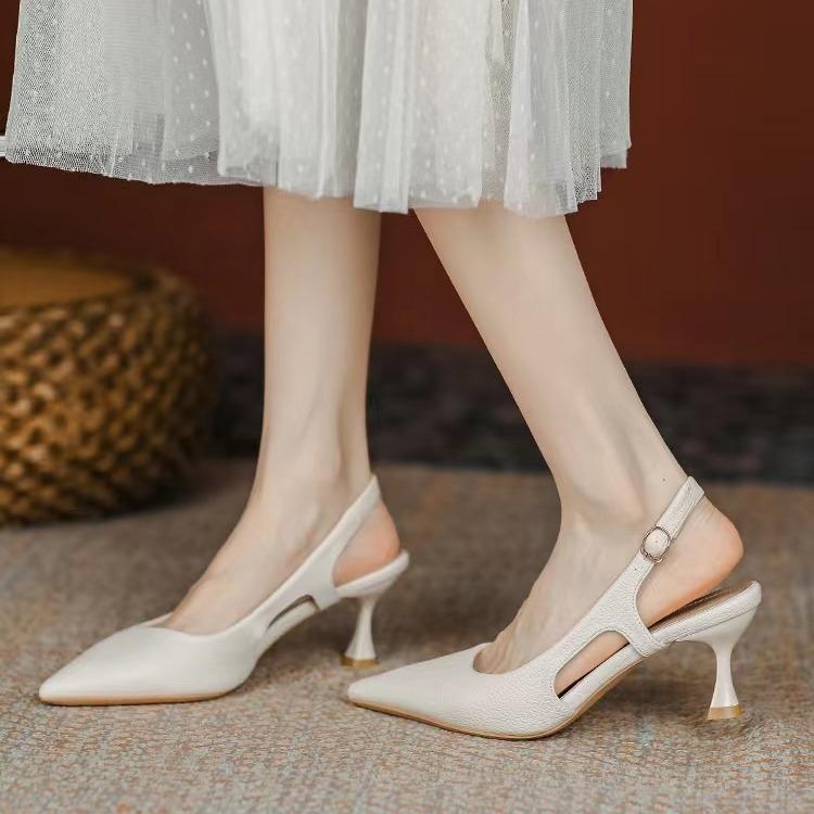 Fashion Women Pumps Pointed Toe Sandals Slip on High Heels Sandal Black Sexy Heels Slingbacks Office Lady Shoes Wedding Summer2024