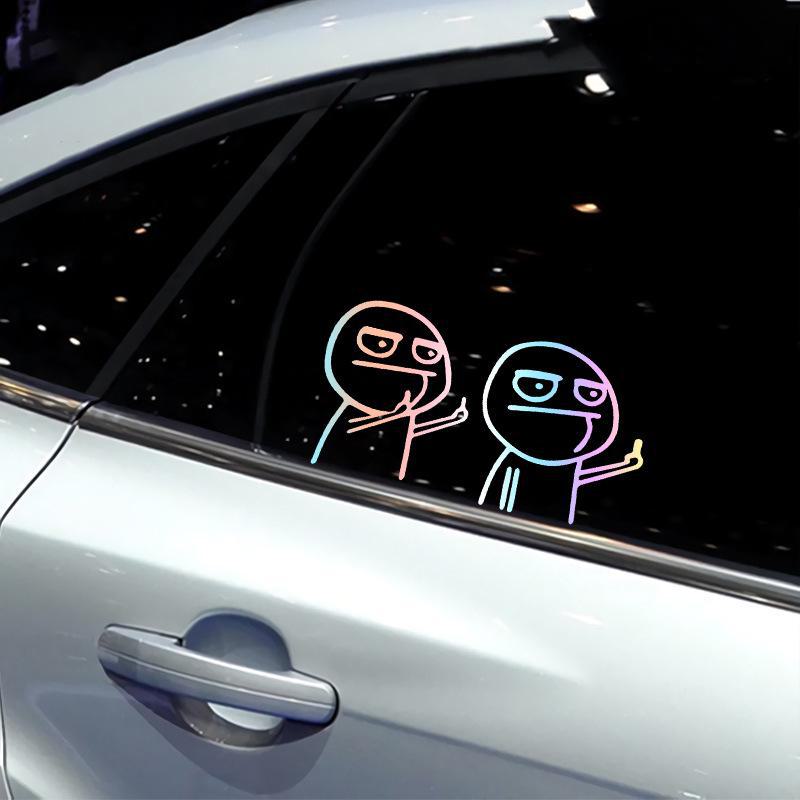 Funny Middle Finger Cartoon Car Stickers: Reflective Body Decals with Contempt and Personality