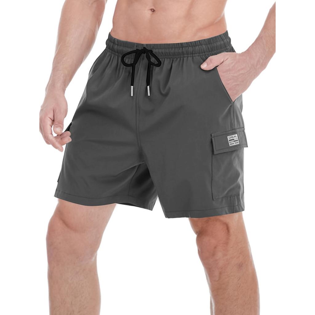 Men's Elastic Waist Lightweight Breathable Casual Sports Shorts with Side Pockets and Adjustable Drawstring for Outdoor Activities