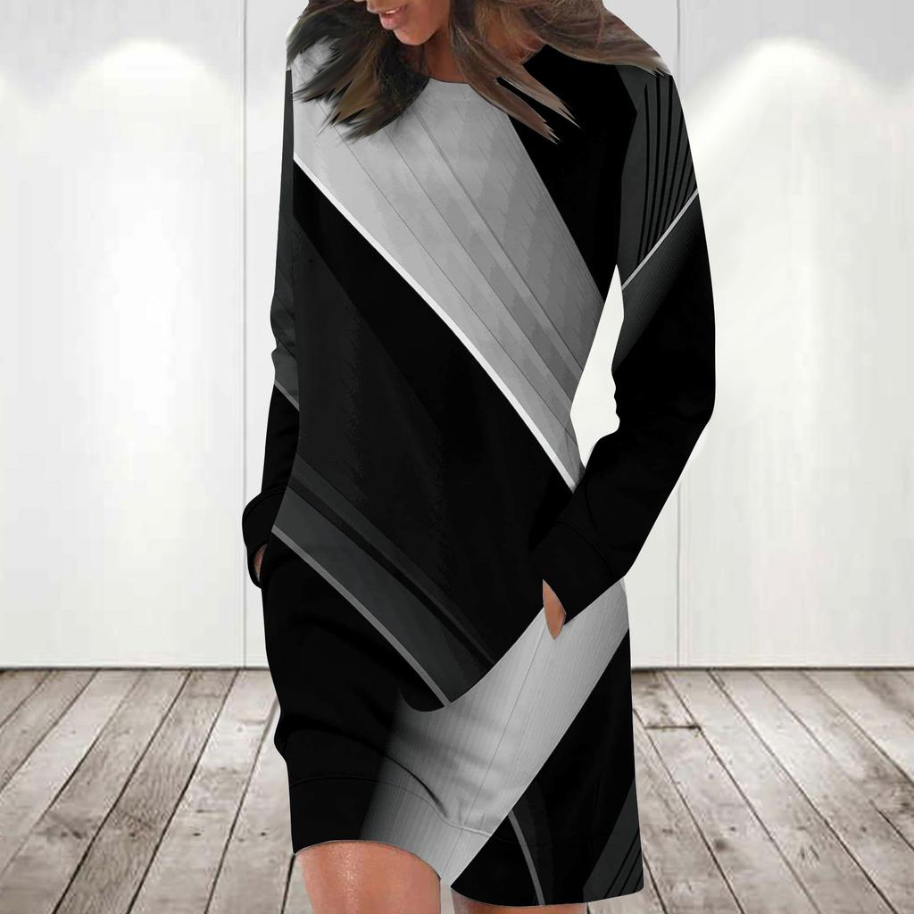 Платье с длинным рукавом для женщин, повседневный пуловер с принтом, платье-свитер, осень