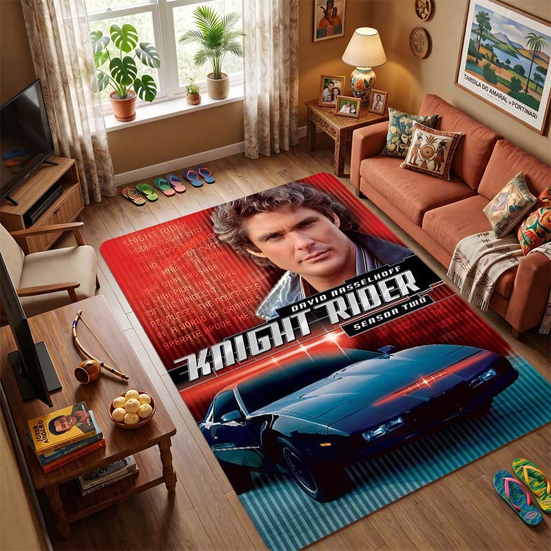 Knight Rider Michael Knight & KITT Print Area Rug, Non-Slip Soft Floor Mat for Living Room Bedroom, Retro 80s TV Series Home Decor Carpet