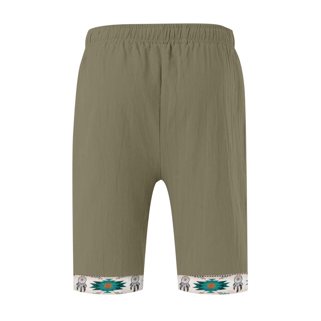 Мужские хлопковые и льняные однотонные спортивные штаны со шнуровкой, мужские шорты, повседневные брюки