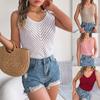 2024 Summer New Solid Color V-Neck Hollow Out Sleeveless Knitted Sweater Vacation Tank Top