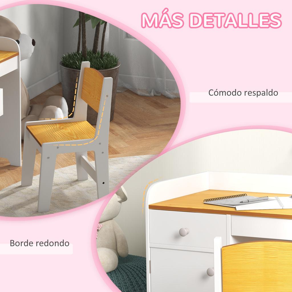 Kids Desk With Chair 2 Piece Desk Set With Drawer And Cabinet White And Natural