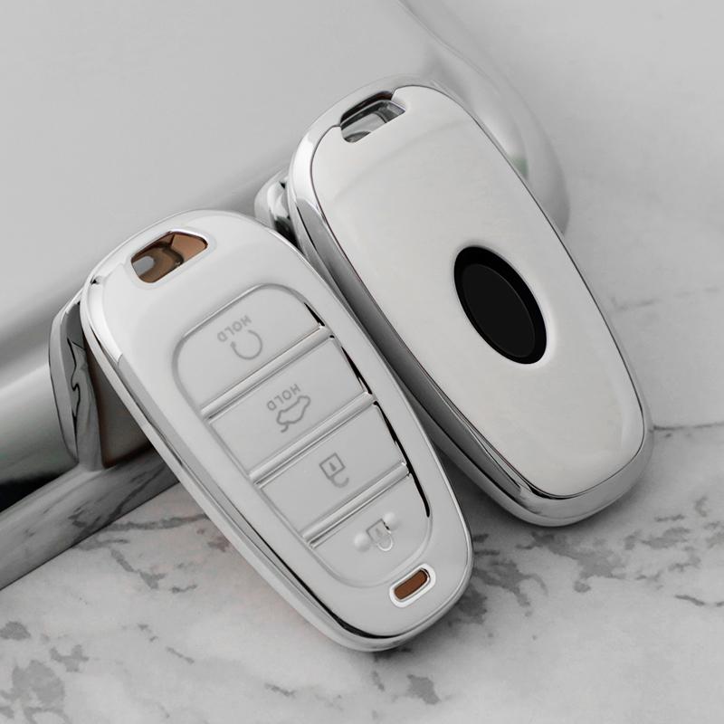 Новый серебристый чехол для ключа автомобиля с 6 кнопками для Hyundai Santa Fe Tucson 2022 NEXO NX4 Ioniq 5 Atos Prime Solaris 2021 Автоаксессуары