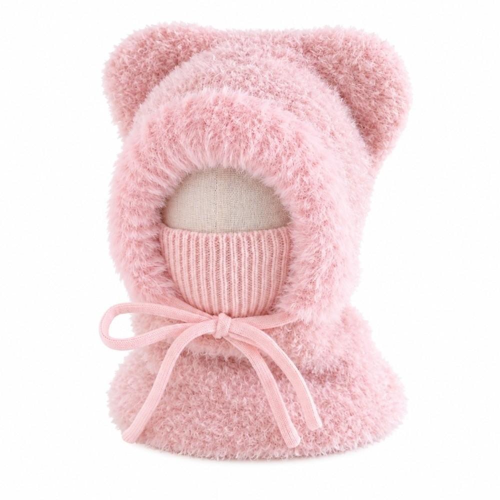 Thickened Hooded Scarf Hat Fluffy Neck Warmer Hat Kids Winter Beanie Travel