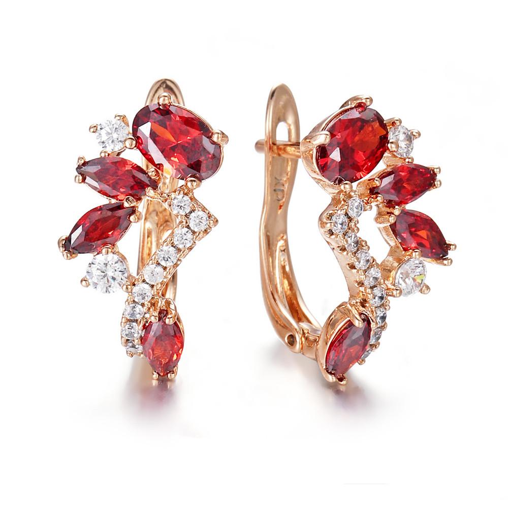 1 Pair Rose Gold Color Multicolor Birthstone Dangle Earrings Marquise Cut Red Purple Olive Green Stone Ear Drop Flower Leaf Earrings Delicate Jewelry