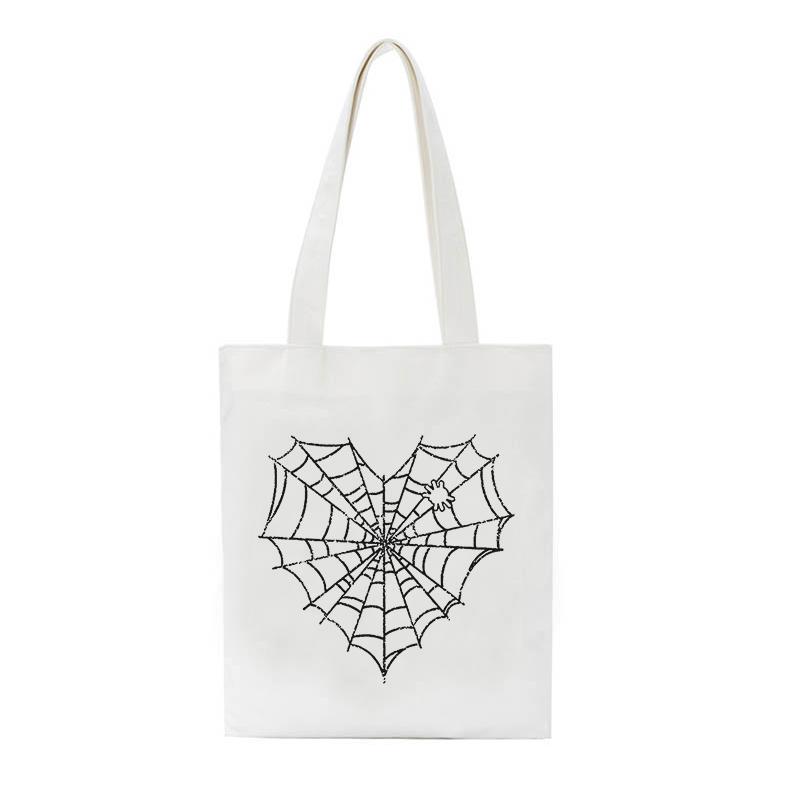 Холщовая сумка с принтом паутины японского аниме в готическом стиле, повседневная винтажная женская сумка на плечо большой вместимости y2k, сумка для покупок в стиле панк, хип-хоп