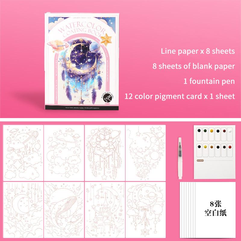 1 Набор Креативный набор для акварельной живописи с 12-цветной твердой краской, раскраска для снятия стресса у детей, набор для акварели для искусства родителей и детей