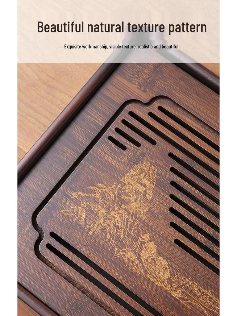 Бамбуковый чайный поднос с резервуаром для воды - Простой прямоугольный дизайн для чайных наборов