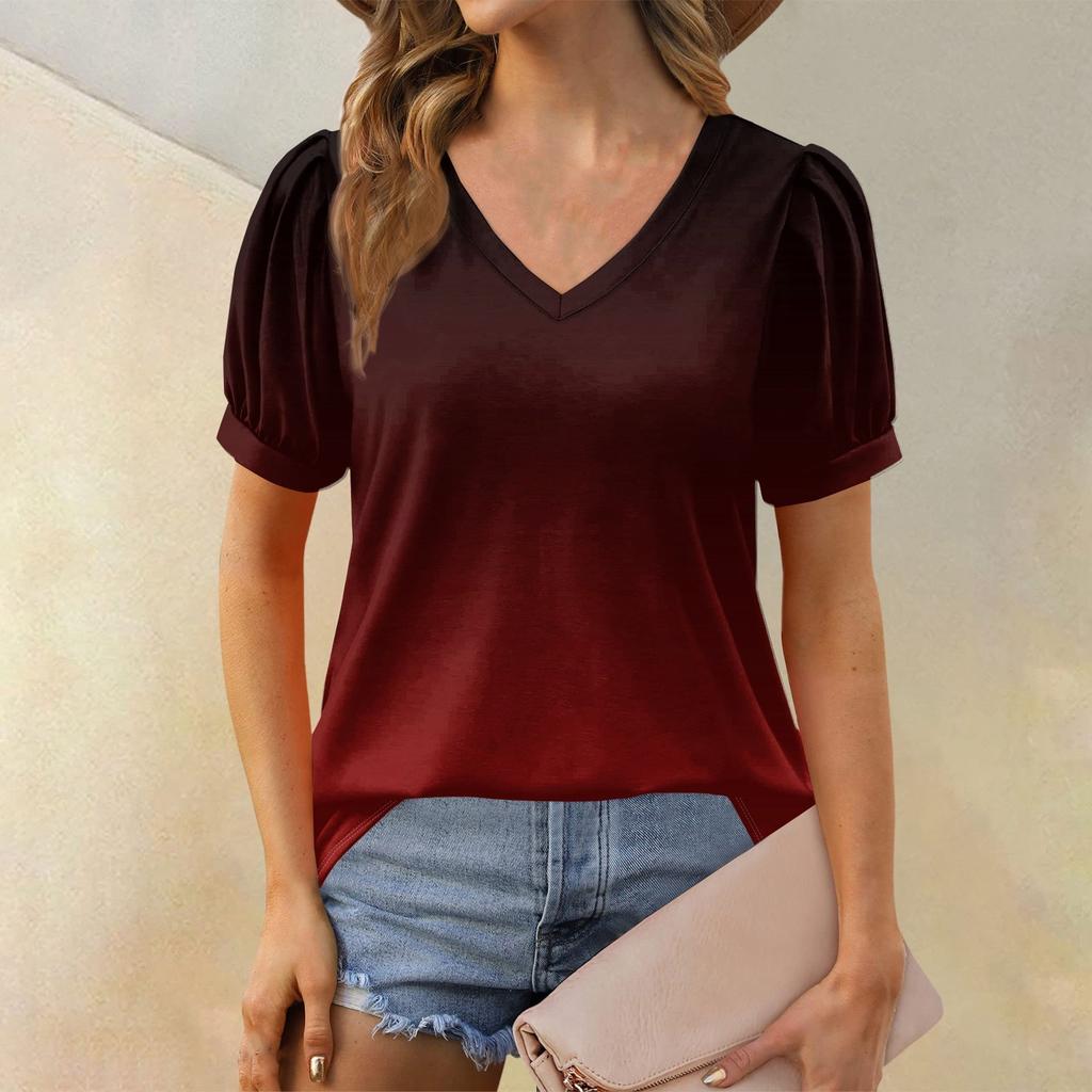 Женская модная футболка с коротким рукавом и V-образным вырезом, свободная повседневная футболка