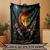 Custom Name Personalized Horror Theme Chucky Print Blanket, Home Decor, Bedroom, Sofa, Camping, Couch, Gifts for Birthday Christmas