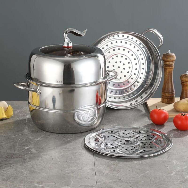 ZISIZ 32cm 304 Stainless Steel Multi-Tier Steamer and Stockpot