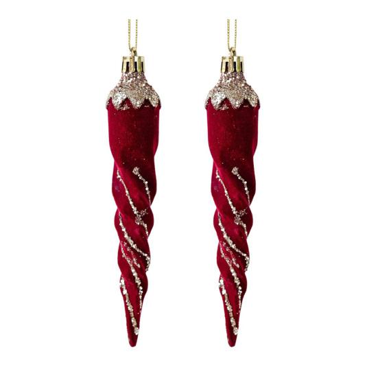 2 Pcs Velvet Christmas Ornaments Shatterproof Glitter Sequins Flocked Bell/Candy Cane/Ice Isicle Hanging Decoration for Xmas Tree Holiday Party Decor