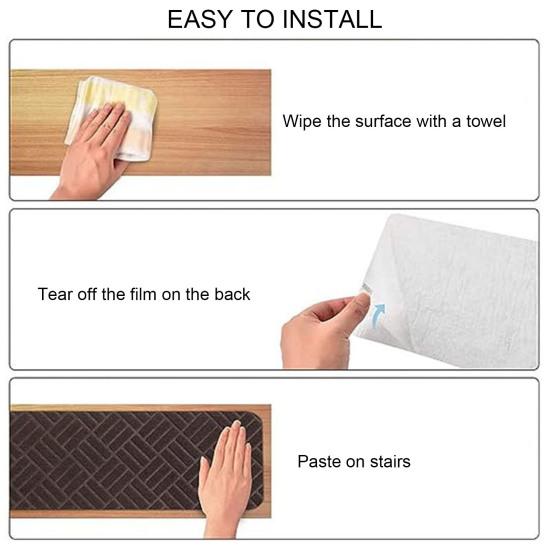 Yousheng Нескользящий коврик для лестницы Самоклеящийся Прочный клей Простая установка Не требует резки Многоразовый тисненый коврик для лестницы Моющийся Коврик для лестницы для дома в общежитии