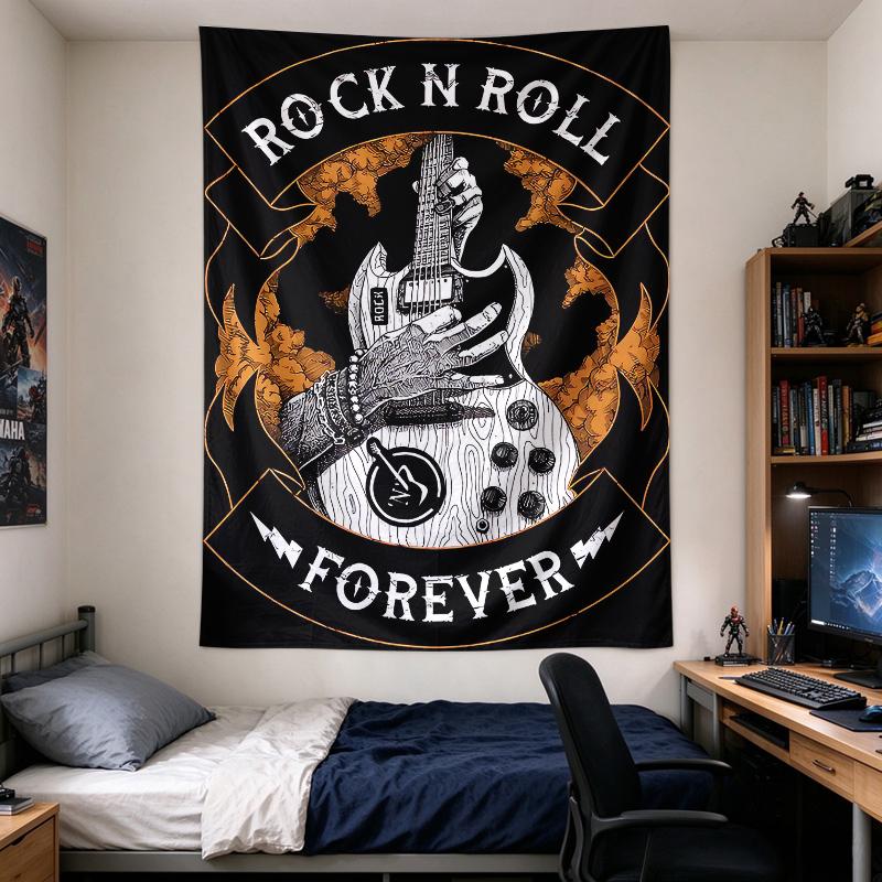 Vertical Tapestry Rock N Roll Forever Guitar Badge Collector Home Decor