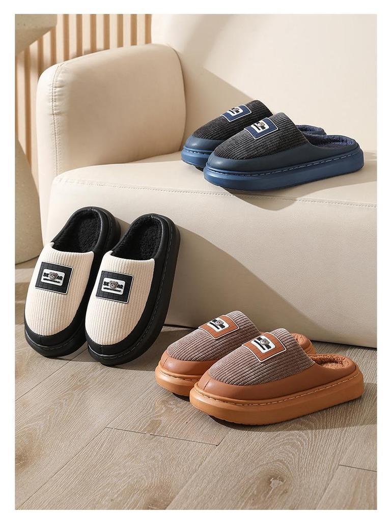 Men's Warm Cotton Slippers with Thick Non-Slip Sole for Autumn and Winter