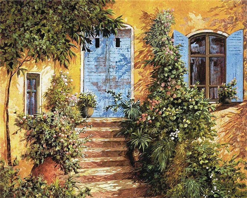 RUOPOTY Раскраска по номерам Городской пейзаж для гостиной на холсте Уникальный подарок Акриловая картина по номерам Дом