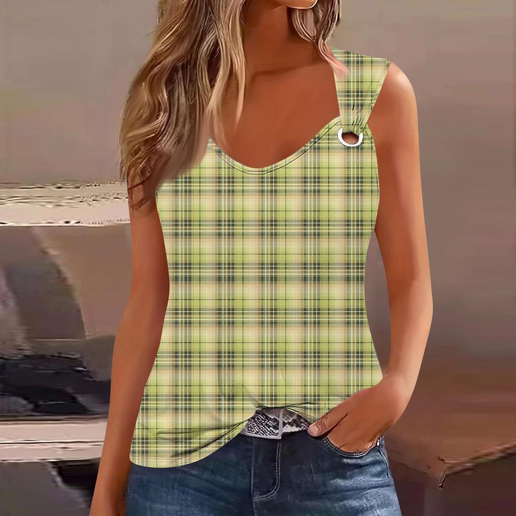 Womens Tank Top V Neck Basic Printed Casual Flowy Sleeveless Deep Side Cut Tops For Women