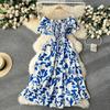 Летнее цветочное платье с открытыми плечами женское с высокой талией, с коротким рукавом, длиной до щиколотки, весеннее, повседневная мода
