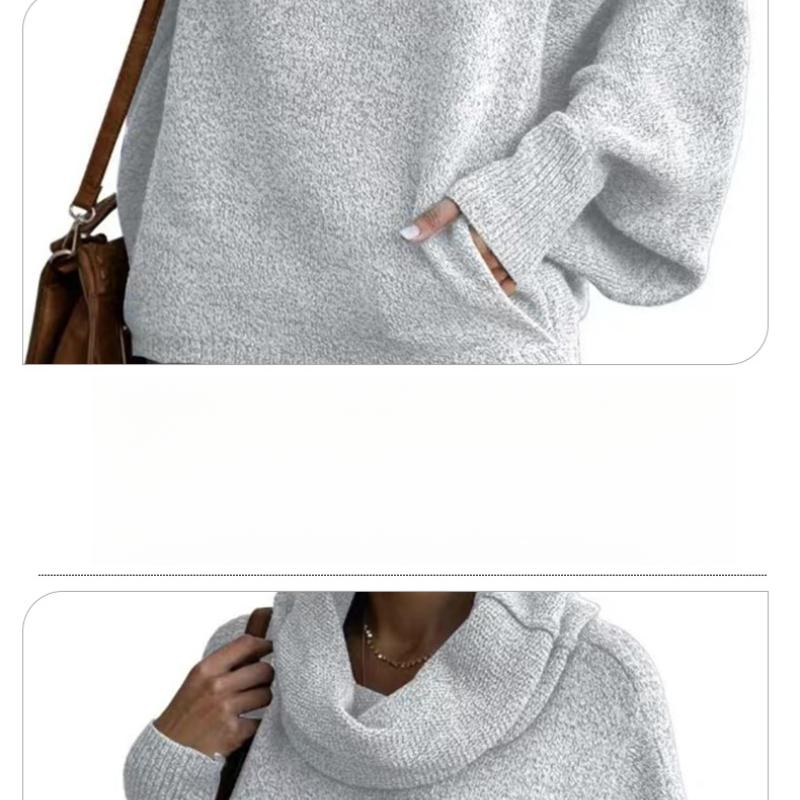 High Neck Women's Solid Color Knitted Sweater Fashion Pullover Lantern Loose Long Sleeve Casual Sweater