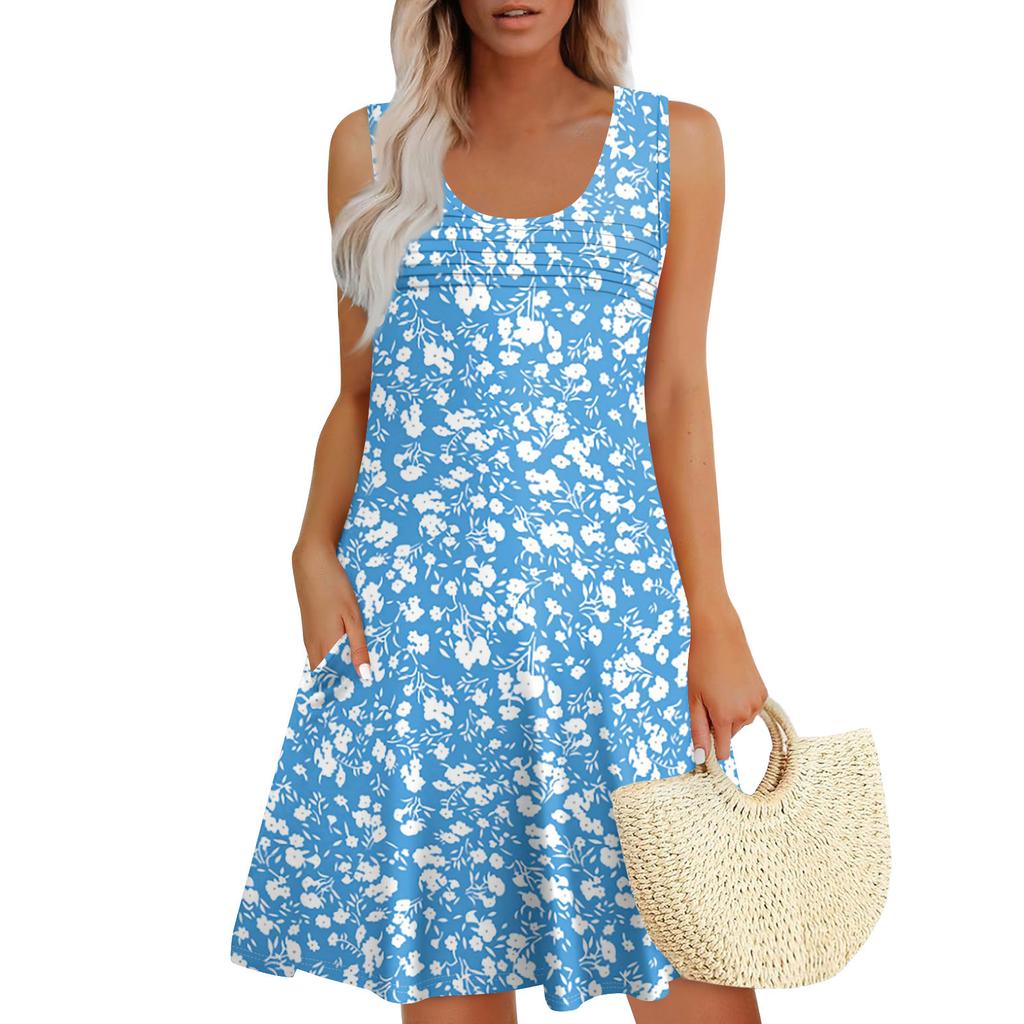 Womens Summer Dresses Loose U Neck Sleeveless Sundresses Dress With Pockets