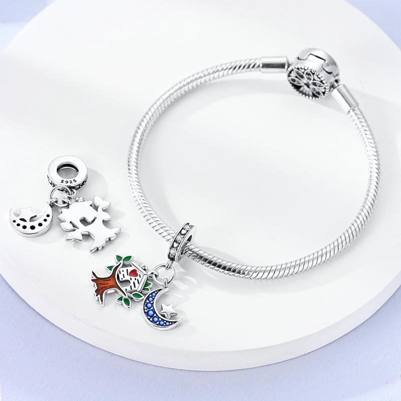 Original Charms Copper Tree House Moon And Star Beads Fit Charms Plata Bracelets For Women Women Jewelry Making Diy