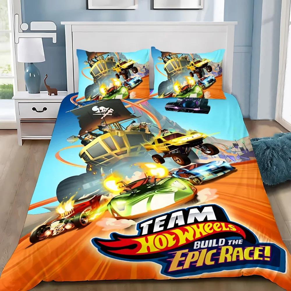 Пододеяльник Hot Wheels Cars Наволочка Комплект постельного белья Взрослый Мальчик Девочка Украшение спальни Детский подарок Односпальный Двуспальный Большой размер