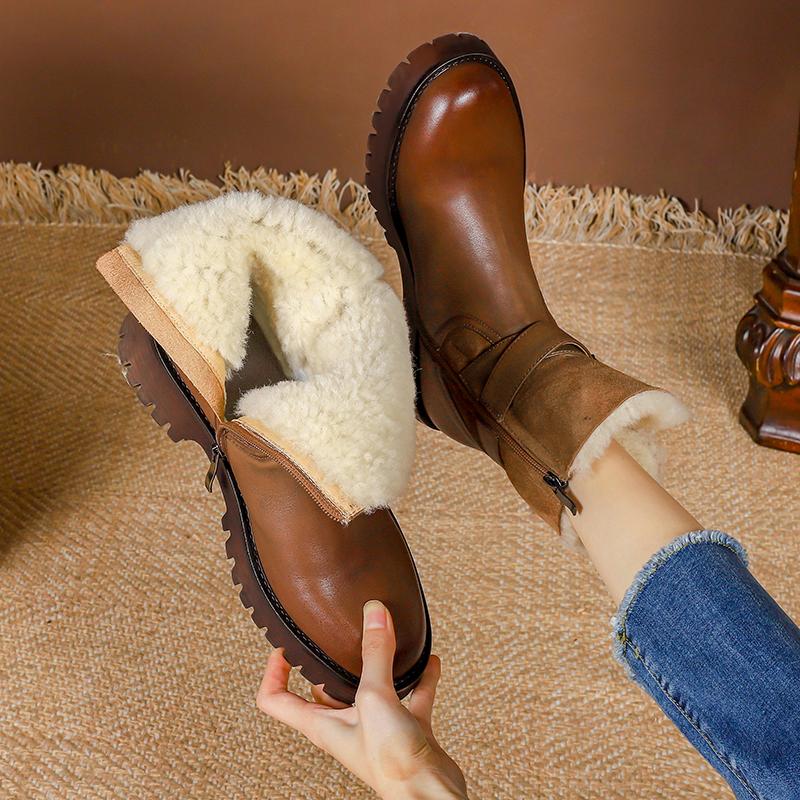 Модные ботинки Женские Зимние Женские Ботильоны Снежные Ботинки Натуральная Кожа Теплая Шерстяная Обувь Женские Классические На Молнии Повседневные Рабочие Короткие Ботинки