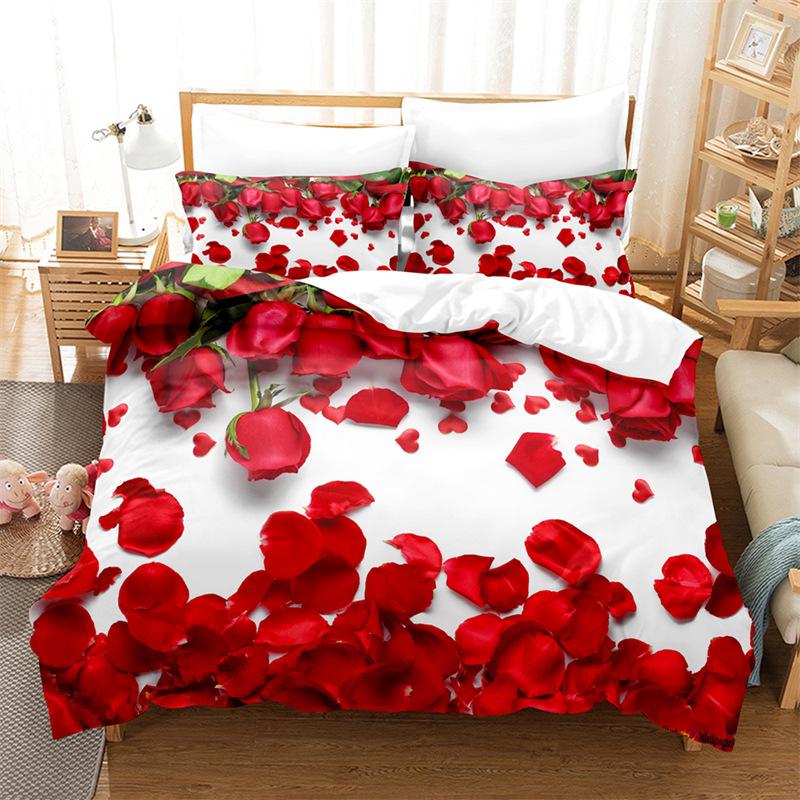 Spring Bedding Set 3D Flower Down Duvet Cover 2/3 Pieces Single Bed Double Bed Duvet Cover Girl Teens Bed Cover Quick Drying Soft Home Textile