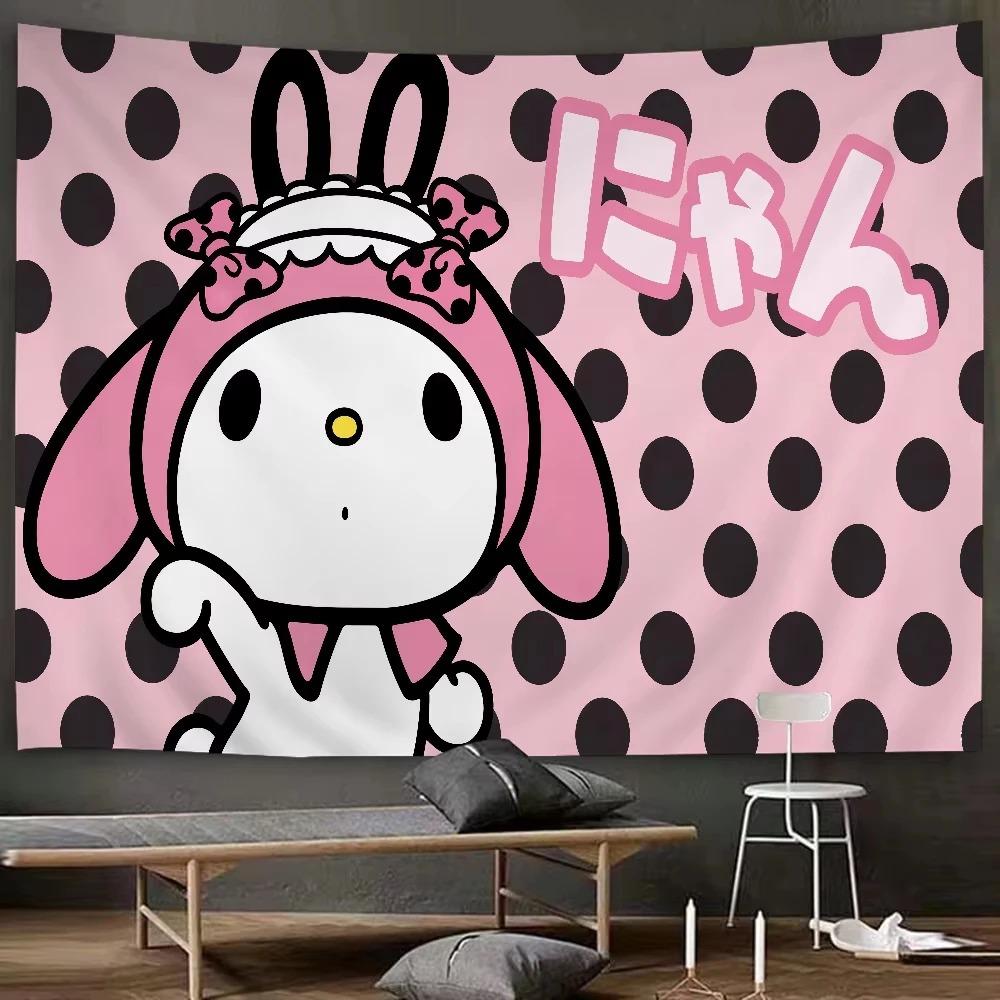 Cute Colors Anime Characters Printed Tapestry Sanrio My Melody Tapestry Room Decoration Home Decoration Bedroom Wall Hanging