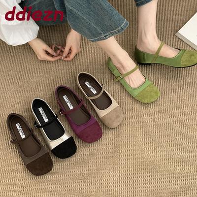 Модные Мягкие Модные Туфли Мэри Джейн на плоской подошве с пряжкой Повседневная женская обувь с мелким вырезом Круглый носок Женские балетки