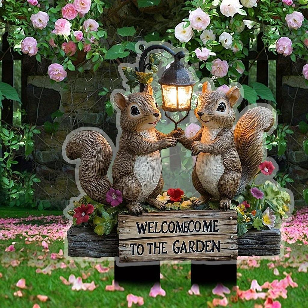 2D Flat Two Squirrels Welcome To The Garden Stake Decorative 6.5x10inch Accessories Versatile Patio