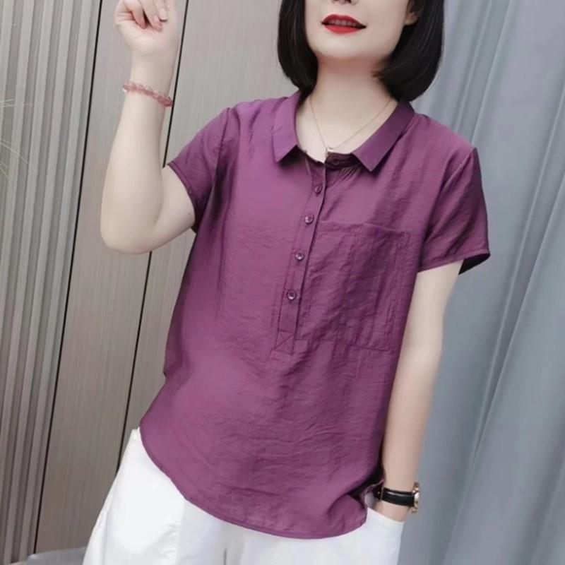 Ice Silk Wrinkled Short-sleeved Women's T-shirt Summer Mother Short Top Women's Small Size New Style C Women's Shirt Design Niche