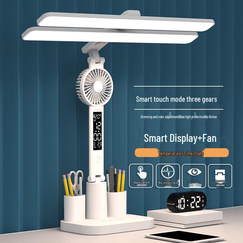 UOSU Foldable LED Desk Lamp with Fan & Clock