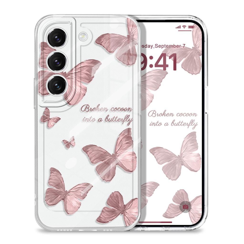 Retro Butterfly Transparent Phone Case For Samsung Galaxy S22 S21 S20 FE Plus Ultra Soft TPU Cover