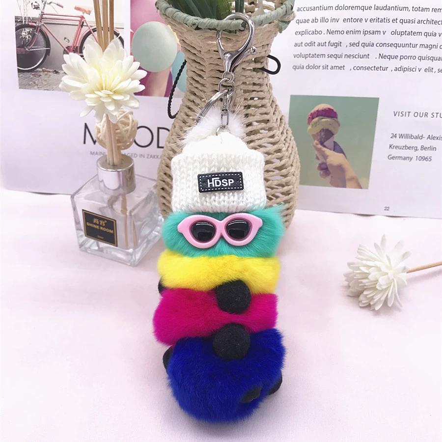 Кролик Рекс красочная гусеница плюшевая сумка кулон брелок креативный милый женский норковый ювелирный подарок