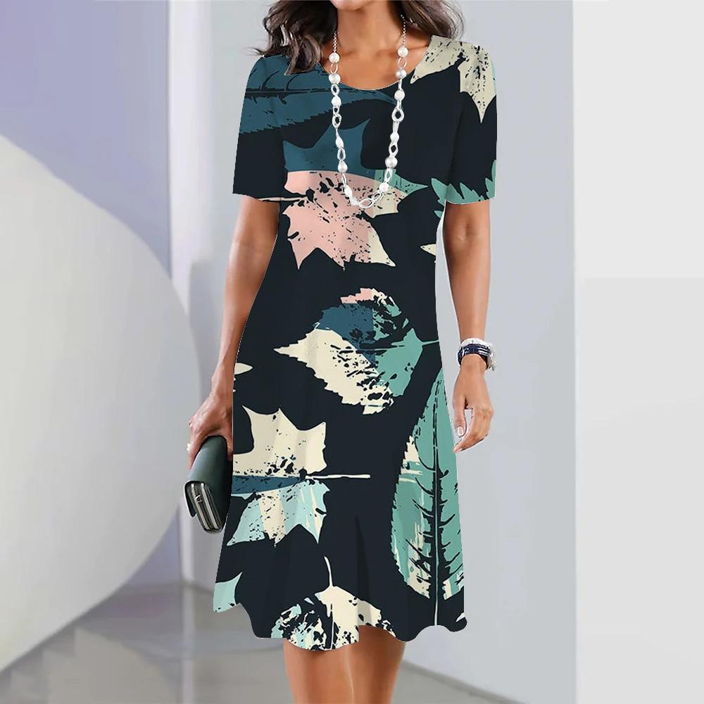 Летнее женское длинное платье с круглым вырезом, длинное платье для женщин, повседневное платье для отдыха на пляже с коротким рукавом, элегантное свободное платье