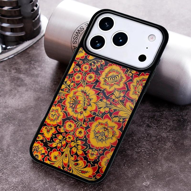 Khokhloma Russian Pattern Flower Phone Case for iPhone 17 16 15 Pro Max Air 14 13 12 11 Plus Shockproof Cover
