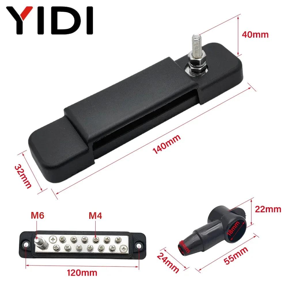 Busbar Electric Battery Power Distribution Block Screw Terminal Stud M6 Bus Bar DC 48V 12P Wire Connector Red+Black Car Boat