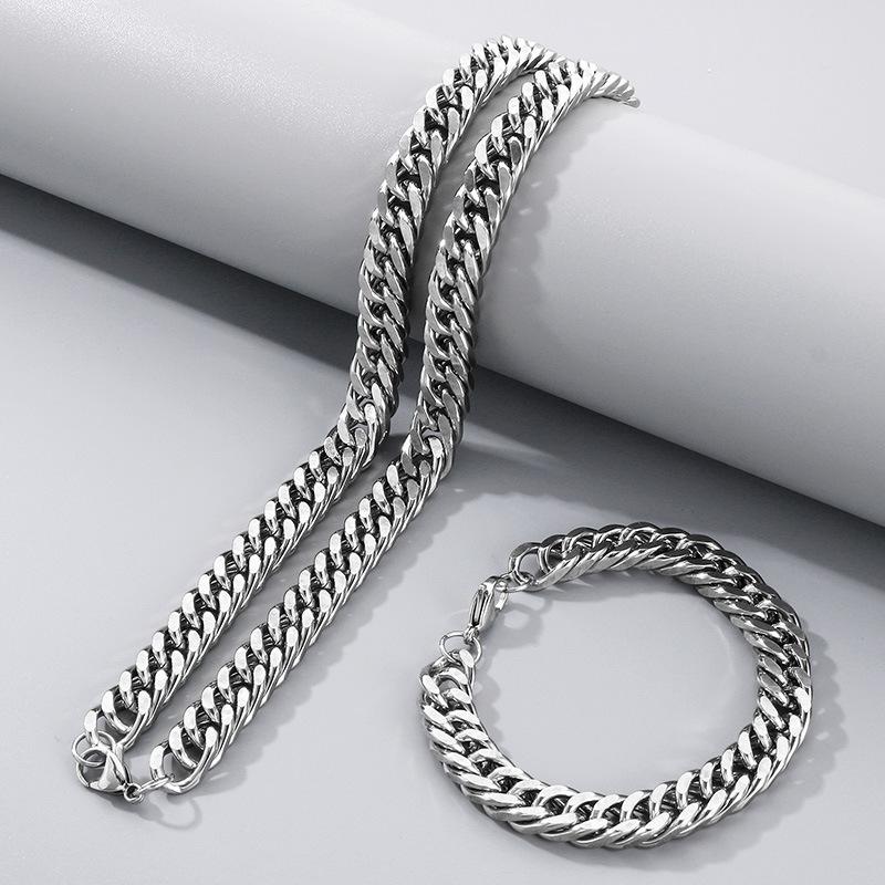 Simple Plain Chain Double Woven Four-Sided Grinding Bracelet Hip-Hop Personality Multi-Size Whip Chain Titanium Steel Men'S Necklace