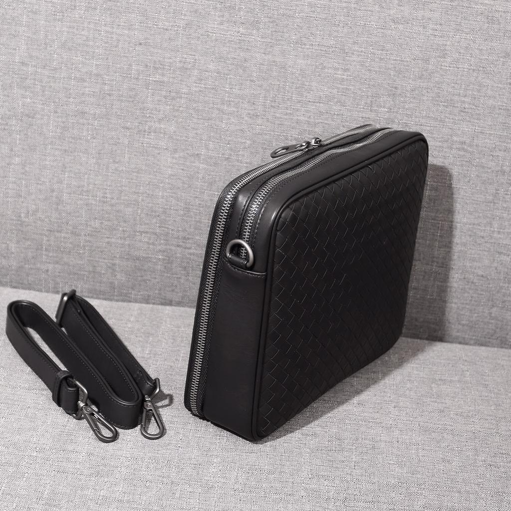 Деловая повседневная сумка через плечо с двойной молнией, мужская кожаная плетеная модная сумка-мессенджер с диагональной ручкой